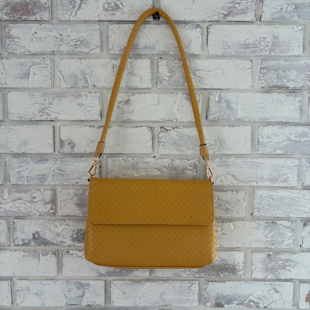 Simply Noelle Woven Faux Leather Shoulder Bag Mustard Yellow Crossbody